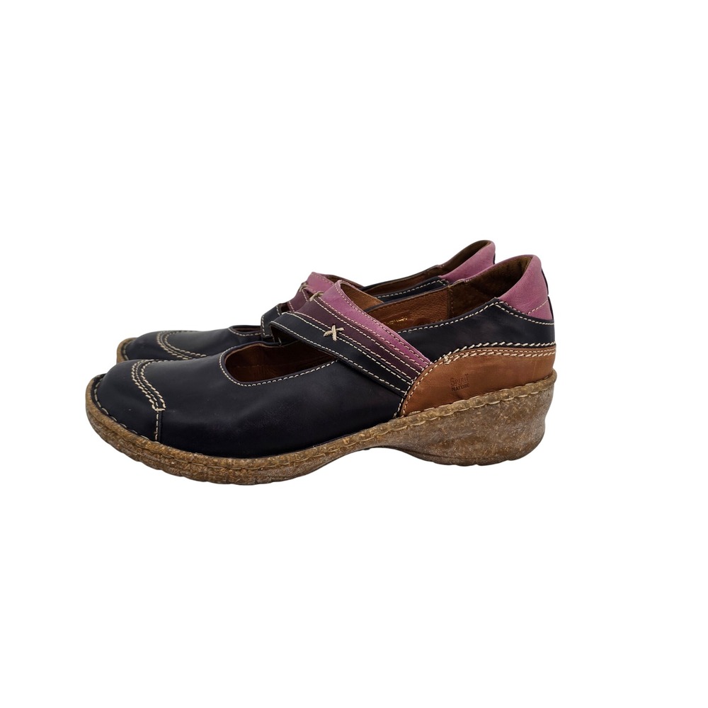 Josef Seibel Spirit of Nature Leather Mary Jane Shoes Navy Purple Tan Womens 39